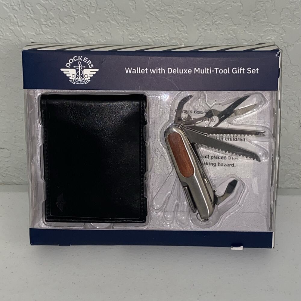 Dockers Mens Wallet Extra Capacity RFID With Deluxe Multi-tool Tool Gift Set NEW